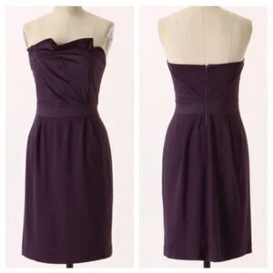 Deletta Anthropologie Purple Strapless fanned bodice cocktail Dress Size M